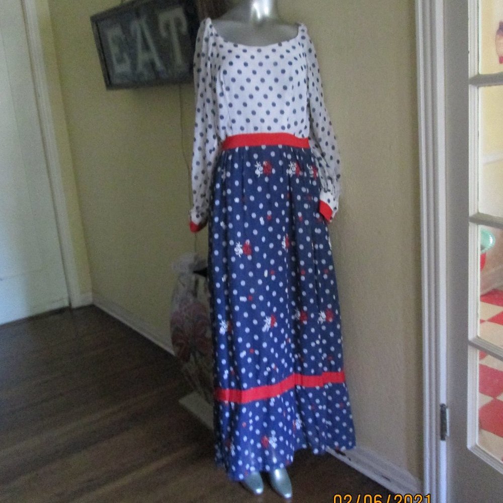 1960s Red White Blue Polka Dot Gown Medium